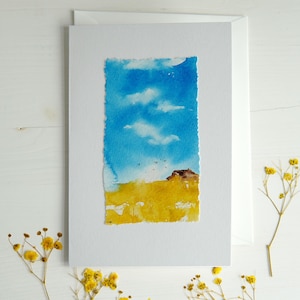 Tarjeta de felicitación original pintada con acuarela, tarjeta de aniversario, tarjeta de amor, tarjeta única con paisaje de acuarela de Toscana, no es una impresión.