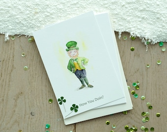 Happy St Patrick's day Card Set, Funny St Patrick's day Leprechaun Card, Watercolor St. paddy's day Cards, Watercolor postcards