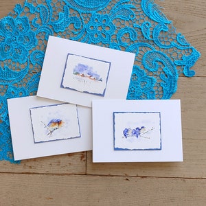 Set of 3 watercolor painted greeting cards of winter nature