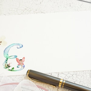Tarjetas de notas de acuarela azul personalizadas de hadas, juego de tarjetas de notas decoradas de manera abstracta hechas a mano, juego de papelería con arte de acuarela azul personalizado para niñas.