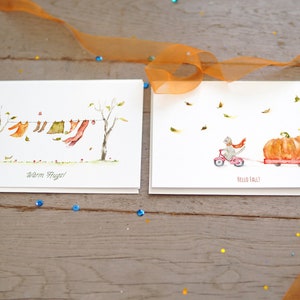 Ensemble de 2 cartes de voeux pour Thanksgiving, carte de feuilles rouges aquarelle, carte postale de vacances d'automne, joyeux Thanksgiving d'automne, cartes de paysage d'automne