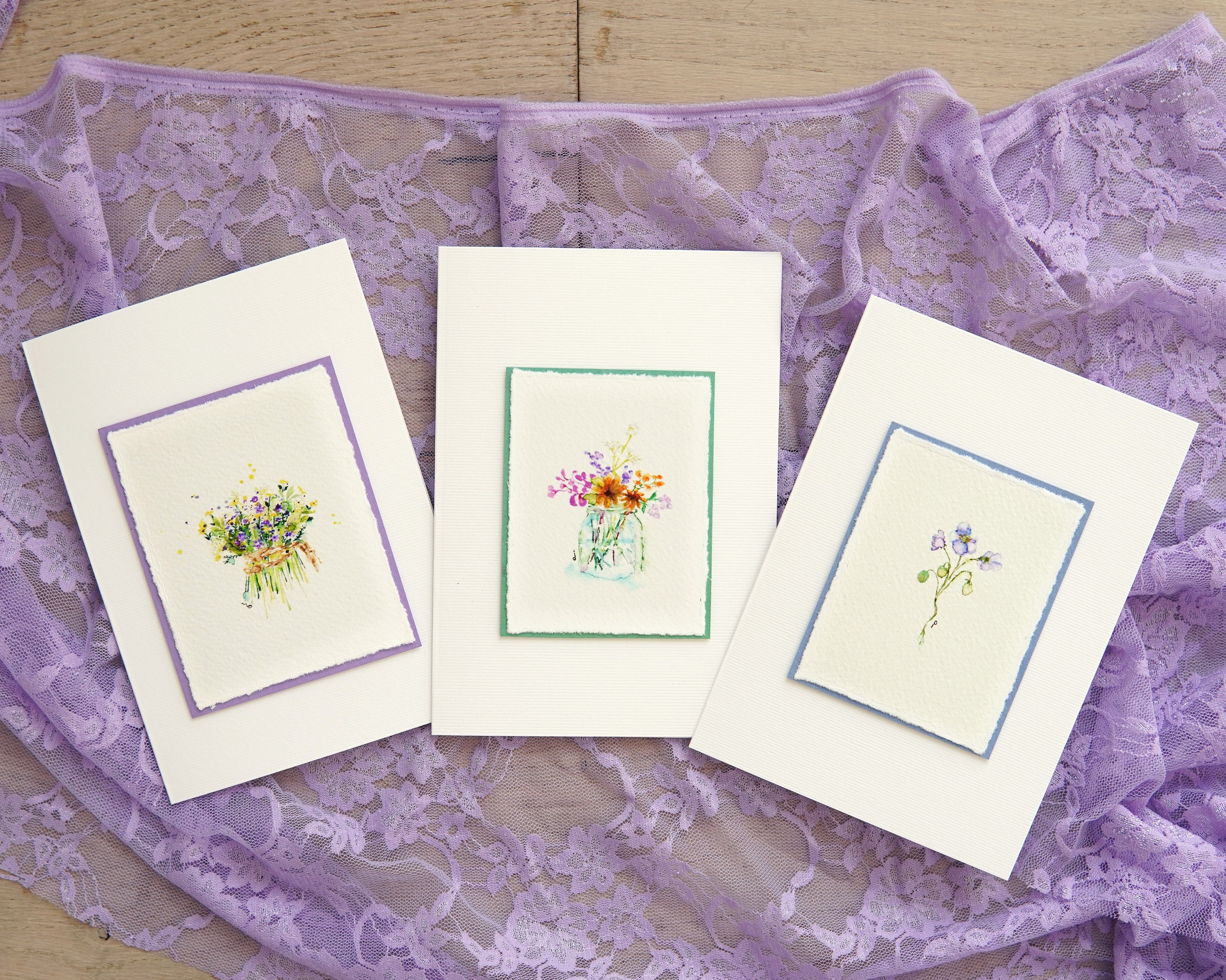Set of 3 Watercolor Painted Greeting Cards - Etsy