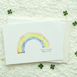 Tarjeta del día de San Patricio, juego de tarjetas del feliz día de San Patricio, tarjetas con tréboles y arcoíris, tarjetas del día de San Patricio en acuarela, postales en acuarela