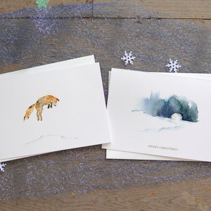 2 cartes de Noël, cartes d'art aquarelle pour les fêtes, jeu de cartes de Noël, cartes de voeux d'hiver, cartes de joyeux Noël, cartes de voeux de Noël