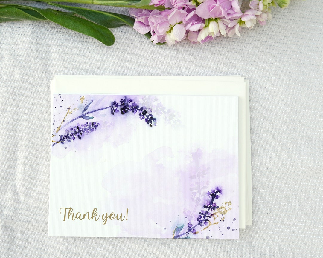 Printable Lavender Thank You Card, Watercolor Editable Thank You Card ...