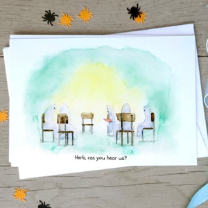 Carte fantôme effrayante drôle, cartes de voeux drôles d'Halloween, carte aquarelle d'automne, jeu de cartes d'Halloween, carte de vacances d'automne, papeterie d'Halloween