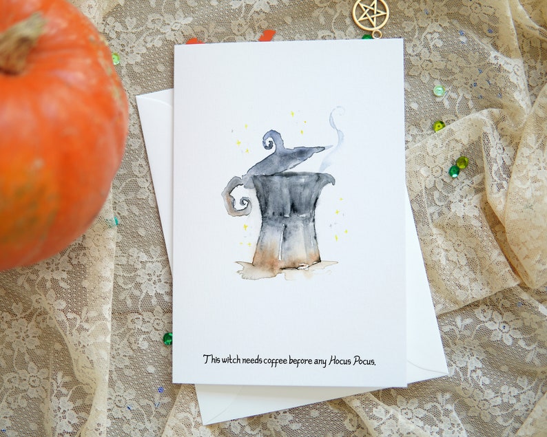 Funny Halloween Watercolor Card Set, Fall Holiday Card, Handmade ...