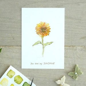 Aquarel liefdeskaarten, bloemenkaartenset, Valentijnsdagkaart, bloemenkaart, zonnebloemkaart, jubileumkaart, paarkaart, You Are My Sunshine