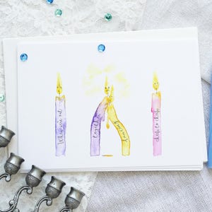 Ensemble de cartes de voeux aquarelle drôle pour Hanoucca, bougies drôles, cartes faites main pour les fêtes juives, quand nous sortons ensemble dansant joue contre joue