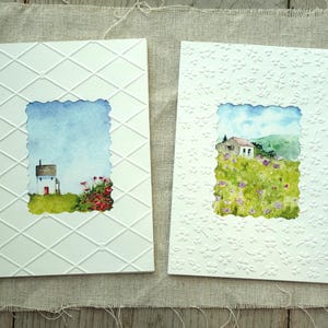 Collection spéciale de 2 cartes faites main, cartes d'art aquarelle pour BFF, jeu de cartes paysage aquarelle unique