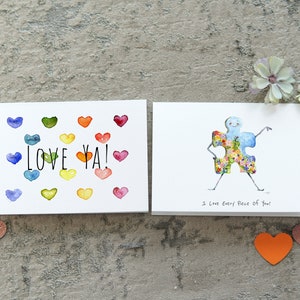 Conjunto de 2 cartões de amor, conjunto de 2 cartões de aquarela para o Dia dos Namorados, cartão de aniversário engraçado