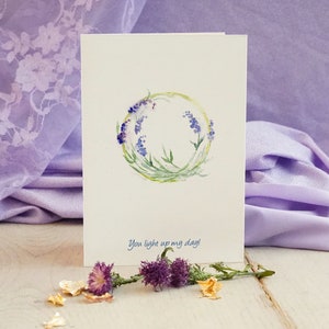Biglietti di ringraziamento ad acquerello per amici e familiari, set di biglietti floreali viola, biglietto di apprezzamento ad acquerello con ghirlanda di fiori di lavanda