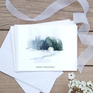 Cartes de Noël faites main, cartes d'art de Noël à l'aquarelle, paquet de cartes de Noël, cartes de voeux joyeux Noël pour les fêtes, maison sous la neige