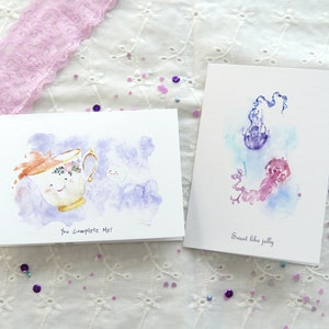Conjunto de 2 cartões de amor, cartão de aquarela para o dia dos namorados, cartão engraçado de aniversário