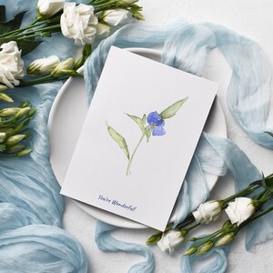 Carte de voeux de remerciement imprimable, carte de voeux aquarelle fleur bleue, carte d'encouragement, carte de téléchargement de célébration aquarelle,