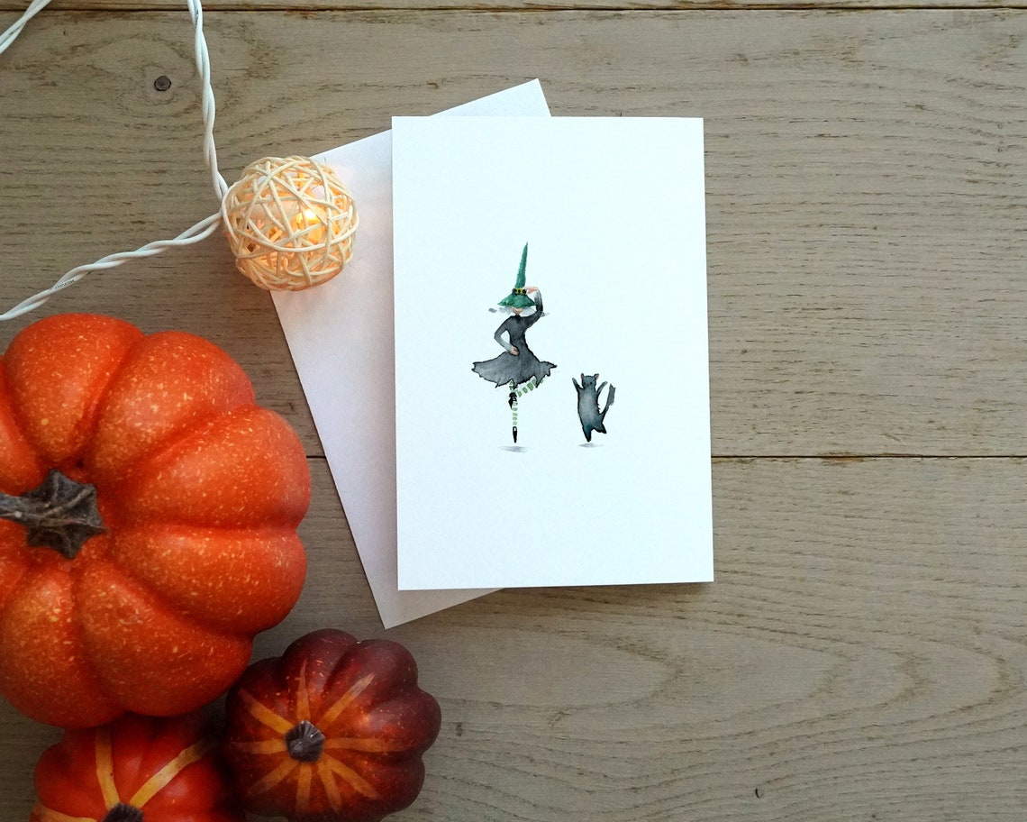 Halloween Greeting Cards, Seasonal Watercolor Card, Halloween Card Set ...