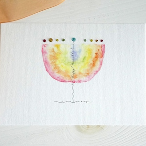 Conjunto delicado de cartões de saudação de Hanukkah em aquarela com arco-íris, cartões artesanais para o feriado judaico de Hanukkah, pacote de cartões de feliz Hanukkah