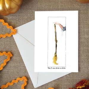 Cartões de Halloween, Cartão de aquarela sazonal, Conjunto de cartões de Halloween, Cartão de feriado de outono, Papelaria de Halloween, Cartão engraçado de vassoura de bruxa