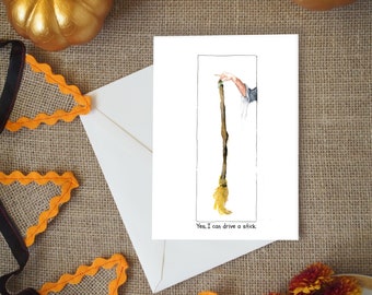 Halloween Greeting Cards, Seasonal watercolor Card, Halloween Card Set, Holiday fall Card, Halloween Stationary, Funny witch broomstick card