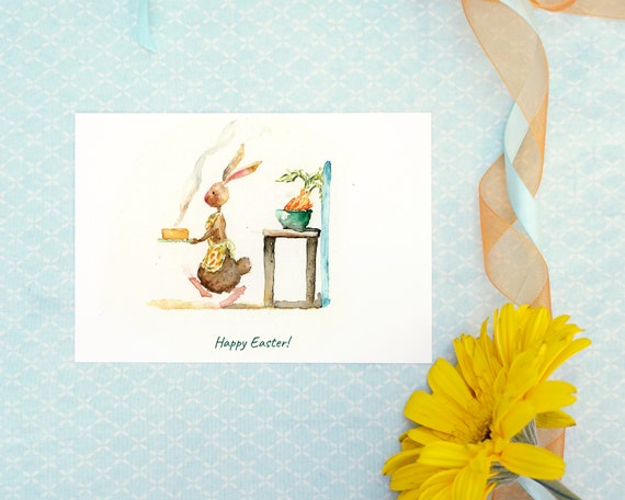 Handmade Watercolour Bunny Greetings Card - Orange Handmade Watercolour Bunny Greetings Card - Orange