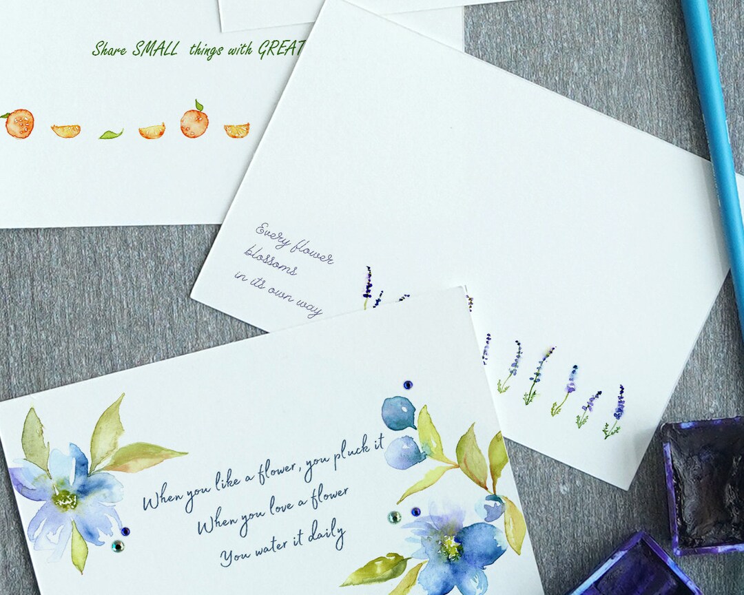 Quotes of Nature Floral Card Set, Watercolor Painted Flower Illustrated ...