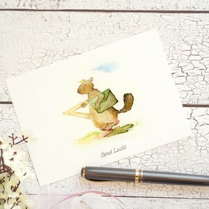 Cartão de boa sorte em aquarela para melhor amigo, pacote de cartões comemorativos, cartões de incentivo fofos feitos à mão, conjunto de cartões engraçados para amantes de animais