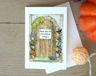 Halloween-hälsningskort, säsongsbetonat akvarellkort, Halloween-kortset, höstkort, Halloween-brevpapper, roligt läskigt häxkort