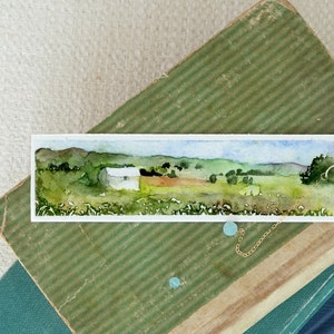 Handgemaakte bladwijzer, bladwijzer aquarel herfst geschilderd landschap, een uniek en persoonlijk handgemaakt cadeau, geschilderde bladwijzer.