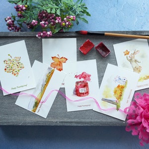 Pacote de Cartões de Ação de Graças, Cartões de Aquarela de Outono, Conjunto de Cartões de Natal, Cartão Sazonal, Cartões com Folhas de Outono, Cartão de Saudações em Branco, Feliz Dia de Ação de Graças