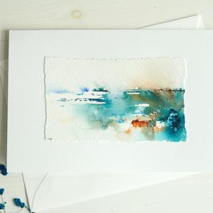 Tarjeta de felicitación original pintada con acuarela, tarjeta de aniversario o de amor, tarjeta única con acuarela del Mar de Galilea, no una impresión.
