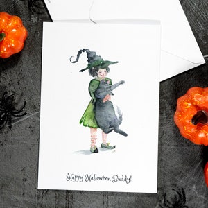 Cartes de voeux d'Halloween, Carte de saison, Jeu de cartes d'Halloween, Carte aquarelle, Carte de vœux, Papeterie d'Halloween, Carte drôle, Sorcière effrayante