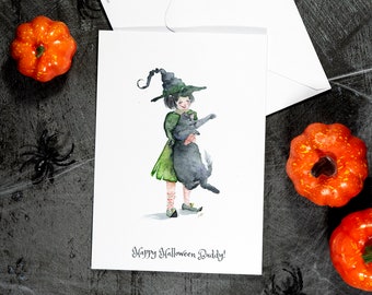 Halloween Greeting Cards, Seasonal Card, Halloween Card Set, Watercolor Card, Holiday Card, Halloween Stationary, funny Card, Spooky Witch