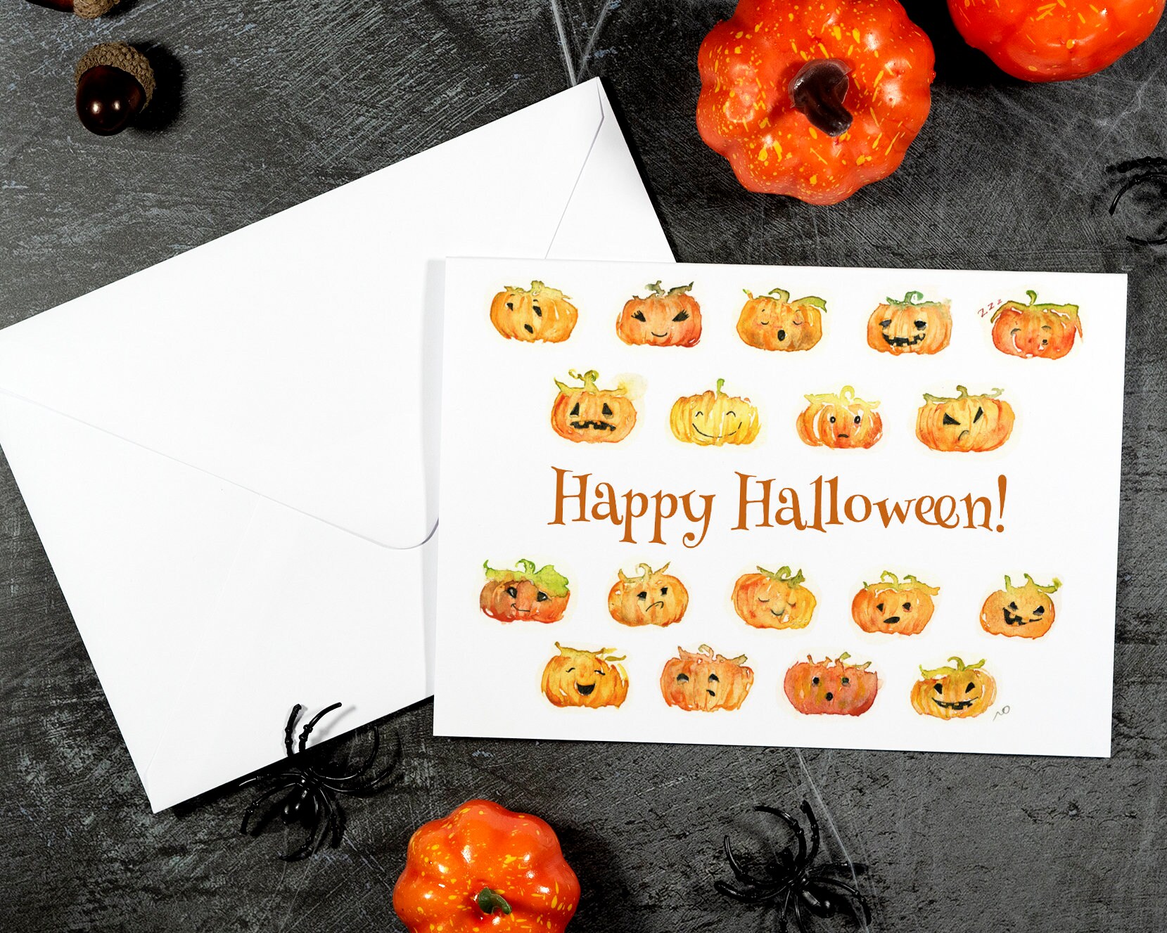 Halloween Card Set, Funny Halloween Watercolor Cards, Holiday Card Set ...
