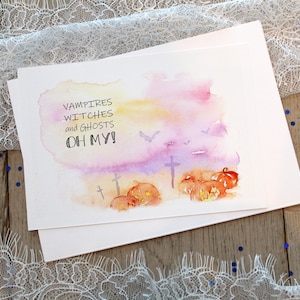 Conjunto de cartões engraçados de Halloween, cartão de aquarela de outono, cartão de abóbora de Halloween, cartão engraçado de abóbora assustadora