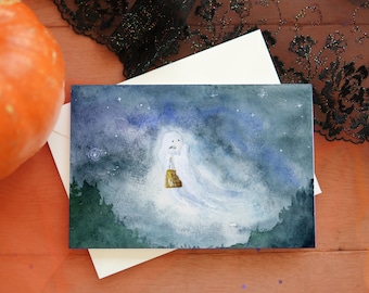 Lustige Halloween-Grußkarten, Herbst Aquarell Karte, Halloween-Kartenset, Urlaub Herbstkarte, Halloween Stationär, Lustige gruselige Geisterkarte