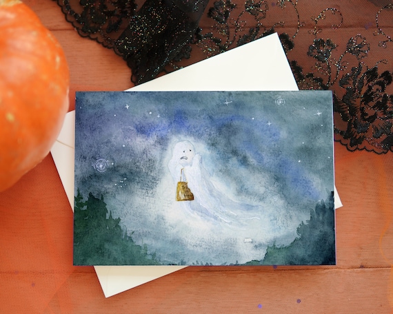 Funny Halloween Greeting Cards, Autumn watercolor Card, Halloween Card Set, Holiday fall Card, Halloween Stationary, Funny Spooky ghost card