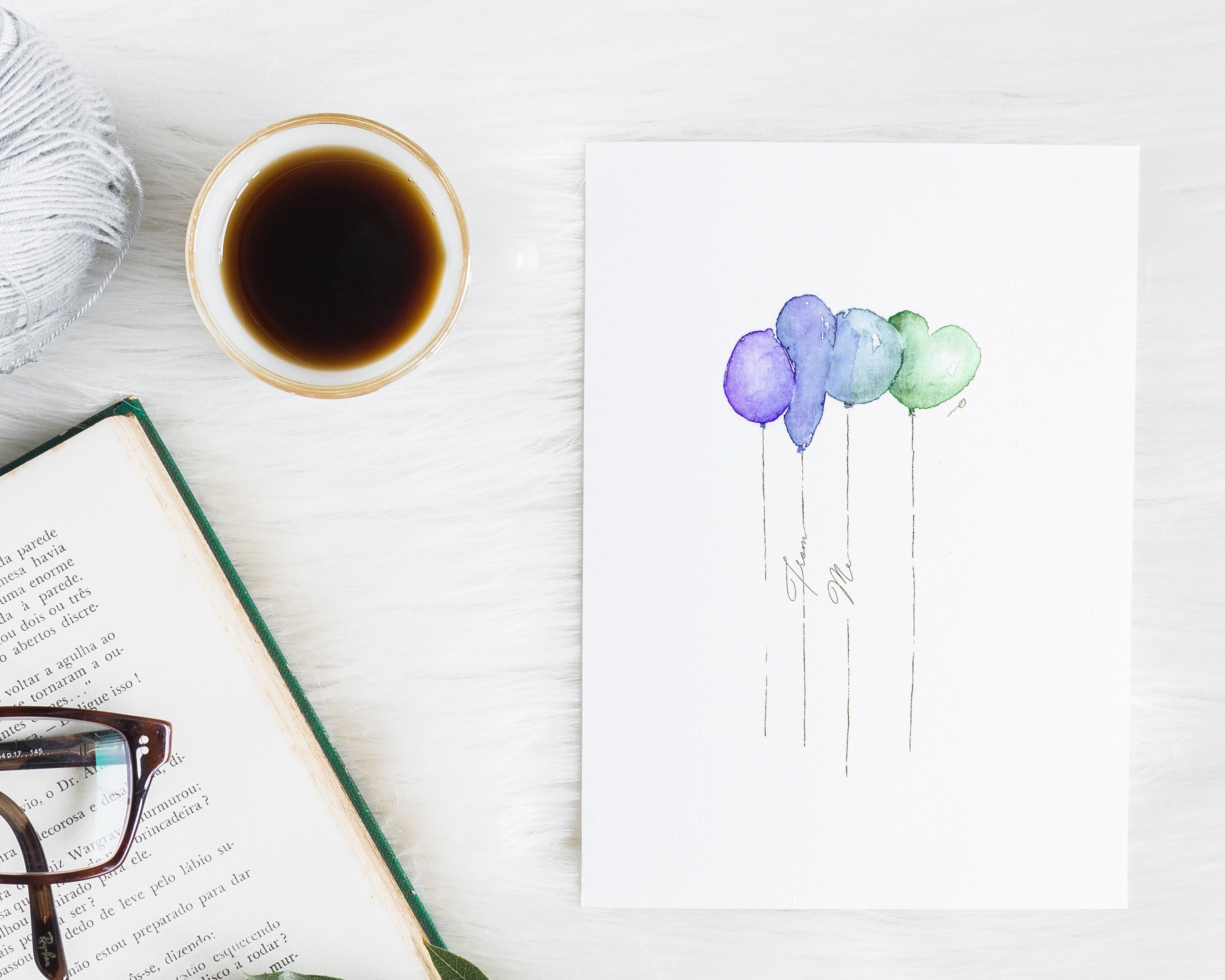 Printable Happy Birthday Card, Blue Balloon Greeting Card, Watercolor ...