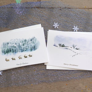 2 cartes de Noël, cartes d'art aquarelle pour les fêtes, jeu de cartes de Noël, cartes de voeux d'hiver, cartes de joyeux Noël, cartes de voeux de Noël
