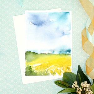 Cartes de remerciement aquarelles pour les amis et la famille, jeu de cartes paysage aquarelle, carte de remerciement aquarelle paysage champ jaune.