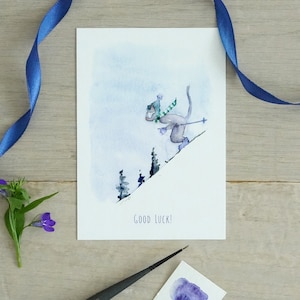 Cartão de boa sorte em aquarela para melhor amigo, pacote de cartões comemorativos, cartões de incentivo fofos feitos à mão, cartão para amigo, conjunto de cartões engraçados para amantes de gatos