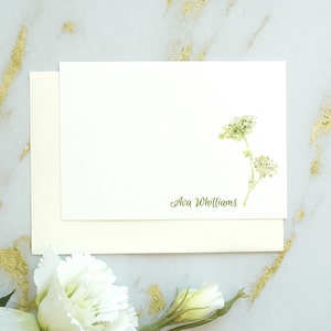 Papeterie personnalisée, cartes de correspondance faites à la main, aquarelles, cartes de correspondance florales blanches et vertes, ensemble de papeterie personnalisée. La berce laineuse.
