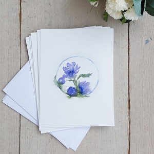 Biglietti floreali acquerellati per amici e familiari, set di biglietti floreali blu, biglietti per San Valentino e anniversario, ghirlanda di fiori di fiordaliso blu