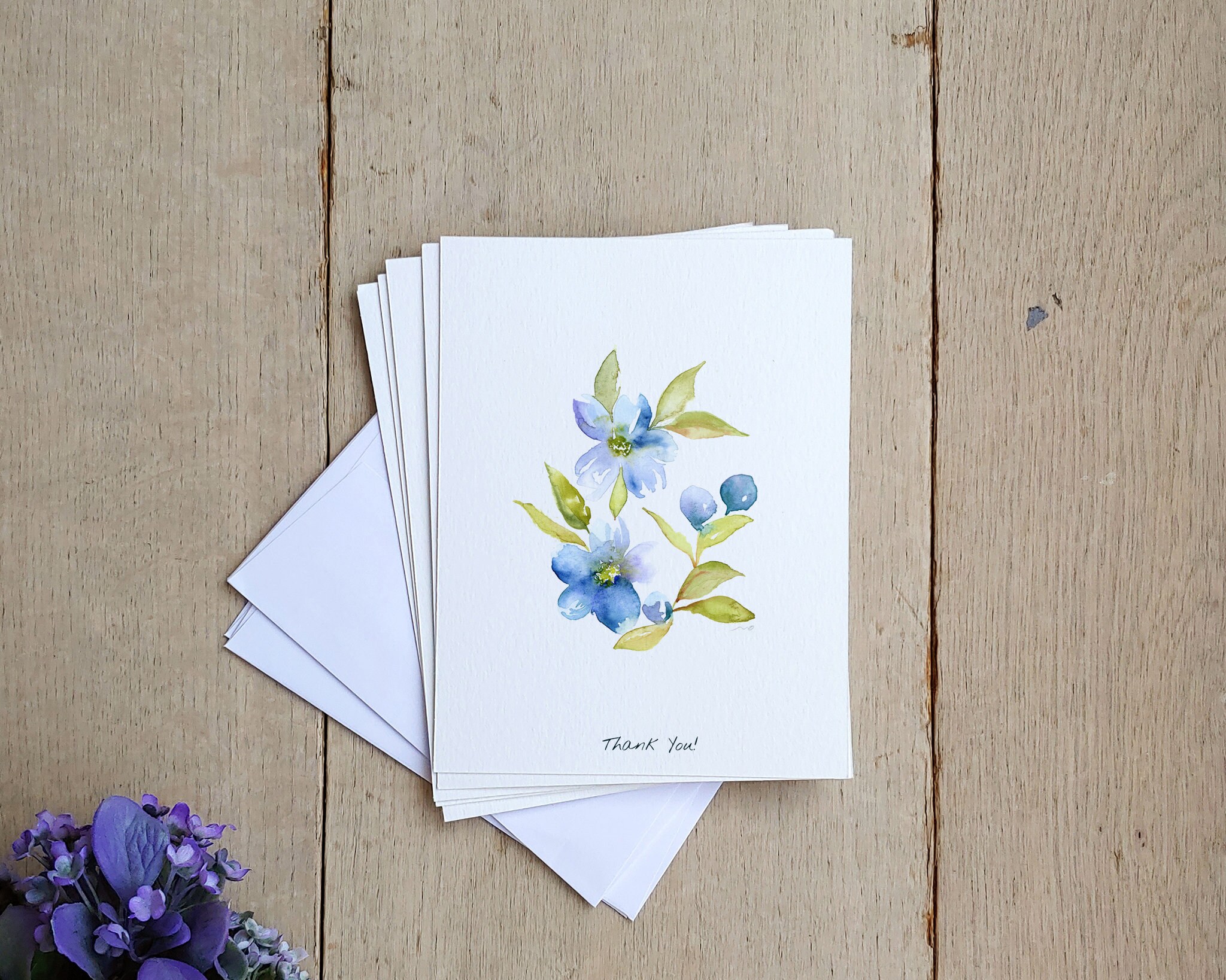 Watercolor Thank You Cards for Friends and Family, Blue Floral Card Set ...
