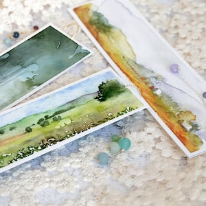 Set di 3 segnalibri, segnalibro personalizzato con paesaggio dipinto ad acquerello, regalo personalizzato fatto a mano, segnalibri con paesaggio. Pietre autentiche