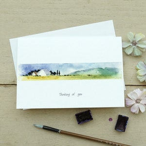 Pacote de cartões de agradecimento feitos à mão, cartão de saudades do Dia dos Namorados, cartão em aquarela para BFF, cartões de simpatia com paisagens em aquarela, conjunto de cartões exclusivos