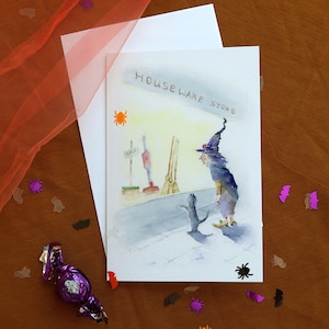 Cartes de voeux drôles d'Halloween, jeu de cartes d'Halloween faites main, carte de saison, carte aquarelle, carte de vœux, paquet de cartes d'Halloween, sorcière effrayante