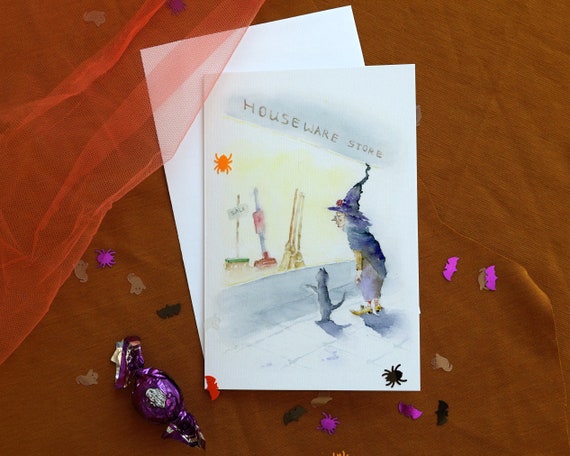 Funny Halloween Greeting Cards, Handmade Halloween Card Set, Seasonal Card, Watercolor Card, Holiday Card, Halloween card pack, Spooky Witch