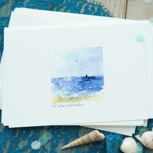 Pacote de cartões de agradecimento ou amor feito à mão 'All silver and shadow', cartão exclusivo em aquarela para BFF, cartões de simpatia com paisagens em aquarela