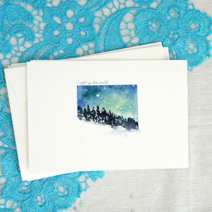 Pacote de cartões de agradecimento feitos à mão, cartão de saudades, cartão em aquarela para BFF, cartões de simpatia com paisagens em aquarela, cartões exclusivos de Aurora Borealis