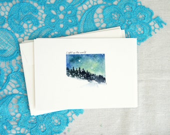 Handmade Appreciation card pack, Miss you card, Watercolor Card for BFF, Watercolor Landscape Sympathy Cards, Unique Aurora Borealis cards